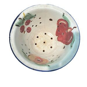 Clouds Folsom Pottery Colander Strainer Bowl Hand Painted Fruit 1999 Vtg